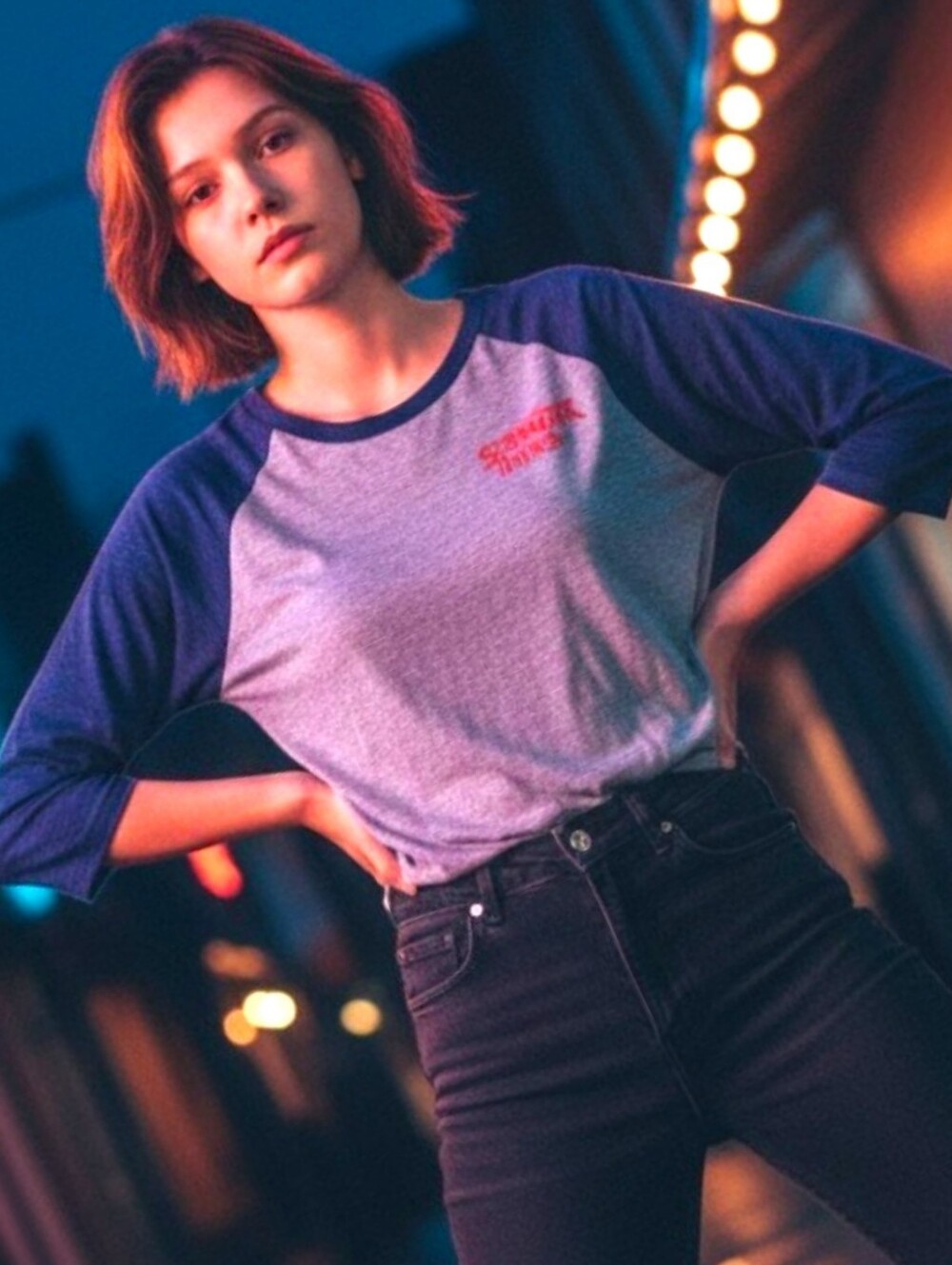 NETFLIX STRANGER THINGS Blue/Gray Burnout Baseball Raglan T-shirt Unisex Sz LG